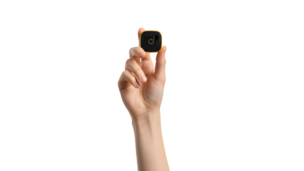 Hand holding small gold bar isolated on transparent background