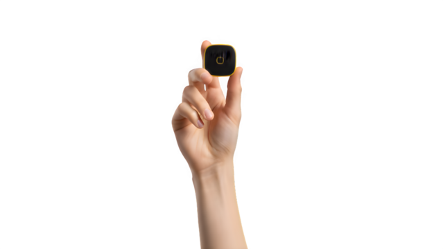 Hand holding small gold bar isolated on transparent background