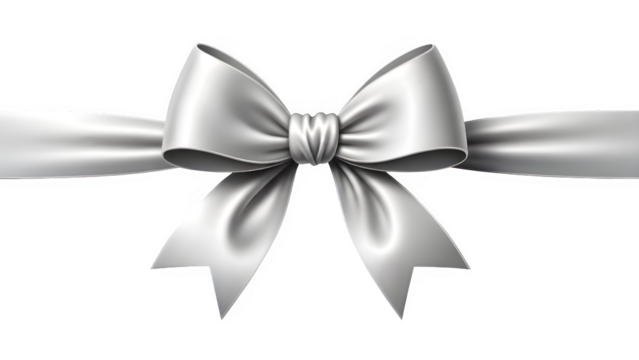 Elegant silver ribbon bow tie decoration isolated on transparent background - Powered by Adobe