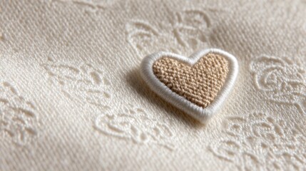 Obraz premium Close-up of a textured fabric featuring a heart-shaped embroidery on a soft background