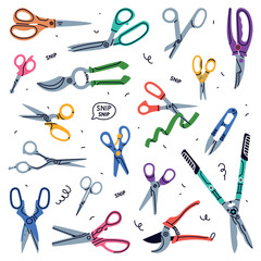 Pair of Scissors as Hand-operated Shearing Tool Vector Set