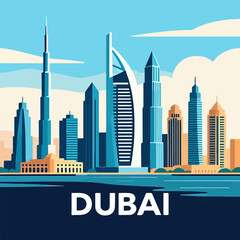 Dubai skyline city, vector art illustration.