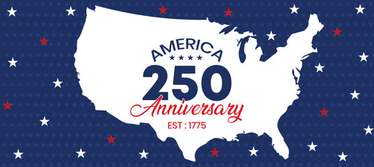 America 250 Anniversary Banner with USA Map and Stars