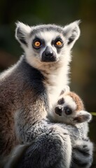 Obraz premium Gentle lemur mother lovingly cradles her baby a heartwarming wildlife portrait of tender affection