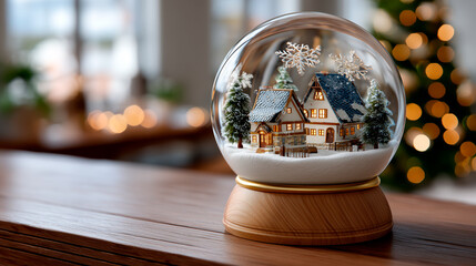 Snow globe with miniature village during christmas holiday