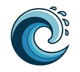 Illustration of a stylized blue wave with droplets on a white background design