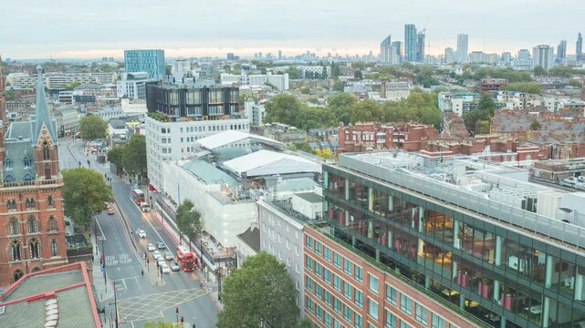 London Urban Cityscape night to day timelapse with illuminated Buildings and Streets