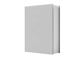 Blank light gray hardcover book standing upright with a clean transparent background for mockup or design template use