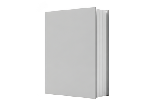 Blank light gray hardcover book standing upright with a clean transparent background for mockup or design template use