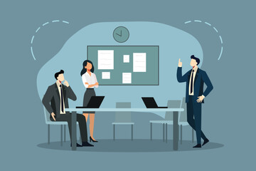 Business Team Presentation Strategy Meeting Discussion | Corporate Training Planning Vector Illustration