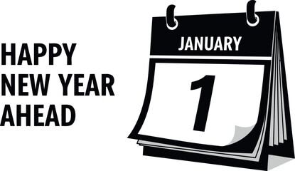 January first calendar icon with "happy new year ahead" text