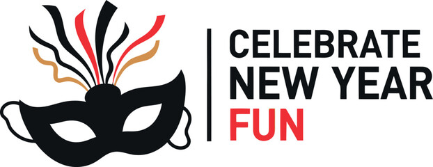 Masquerade mask icon with celebrate new year fun text design