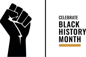 Black history month celebration with power fist on white background