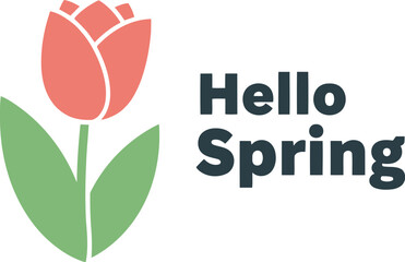 Hello spring greeting with a charming stylized red tulip flower