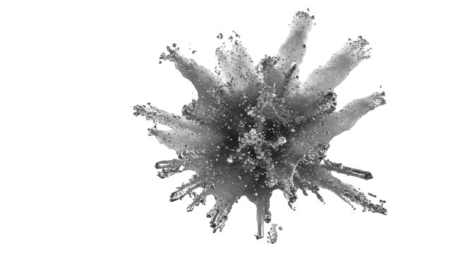 Spectacular macro close-up of ultra-fine, reflective silver glitter particles exploding mid-air against a high-contrast white background, luxury festive celebration concept