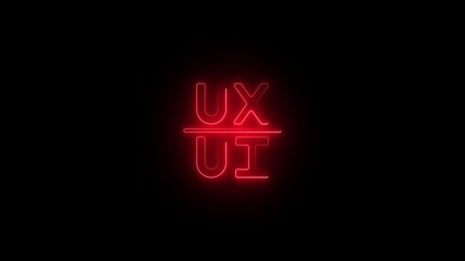 Neon glowing text of ux and ui acronyms displayed vertically against a solid black background, symbolizing user experience and user interface design concept in digital technology