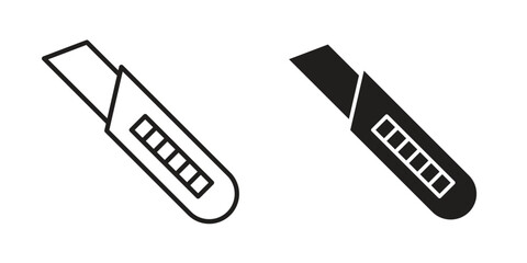 Utility knife icon symbol. Classic flat and linr style
