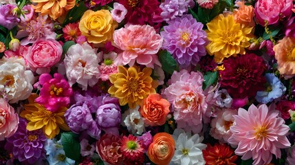 Fototapeta premium Vibrant Floral Wall Background with Colorful Blooming Flowers