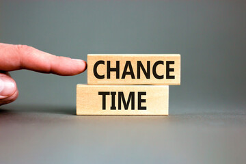 Chance time symbol. Concept word Chance time on beautiful wooden blocks. Beautiful grey paper...