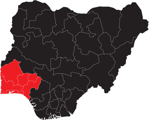 Obraz premium South West Region on Map of Nigeria Editable Vector