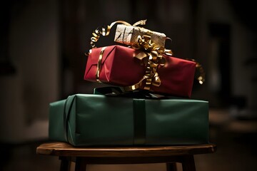 Wrapped gifts stacked