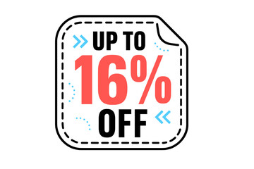 Promotional sticker label with up to sixteen percent discount offer for retail purchases