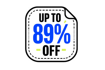 Modern promotional sticker label showing a massive eighty-nine percent discount offer