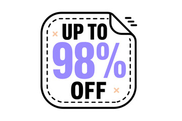 Promotional sale sticker tag design showing up to ninety-eight percent off discount