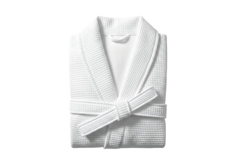 Folded white waffle knit bathrobe, top down view, clean comfort isolated on transparent background