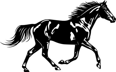 Majestic black horse galloping with power, a stunning symbol of freedom and strength, ideal for logos, branding, and artistic designs, originally vector art