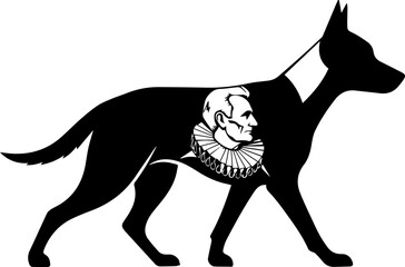 Whimsical dog silhouette with a historical portrait, a playful blend of art and history in a modern design, perfect for creative projects