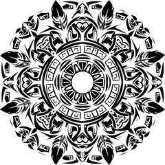 Native American inspired mandala design with intricate feather and tribal patterns, perfect for spiritual designs, tattoo art, or cultural projects