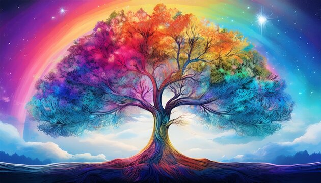 rainbow tree digital painting