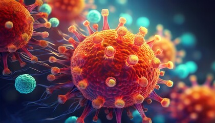 virus microscopic rendering closeup