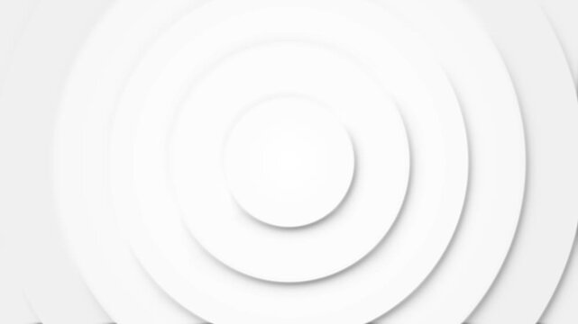 White neomorphic circle background animation with layered ripple motion on clean white surface. 4K animated background for product displays, layout placeholder, presentations, and motion graphics.