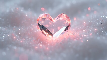 Crystal Diamond Heart on Sparkling Snow Background for Valentine's Day