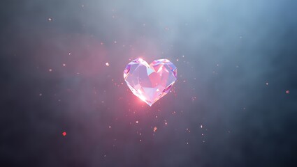 Crystal Diamond Heart on Sparkling Snow Background for Valentine's Day