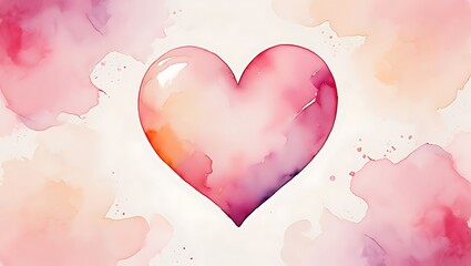 Pink Watercolor Heart Illustration with Soft Pastel Paint Splashes