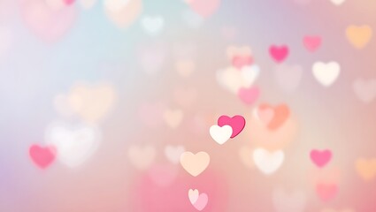 Soft Pastel 3D Hearts Background with Dreamy Bokeh and Romantic Pink Blue Gradient