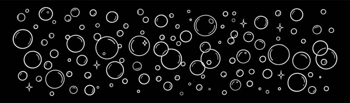 Water bubble pattern. Hand drawn doodle bubbles and water drops illustration. Line sketch style bubble sparkle.