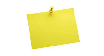 A yellow sticky note pinned with a golden thumbtack on transparent background.