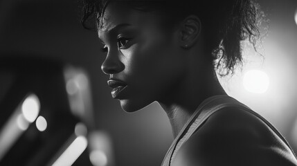 A focused athlete looking ahead with determination.