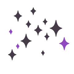 Illustration of a cluster of stylized stars with varied sizes and purple and dark gray color palette design