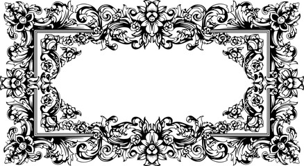 Elegant floral frame with vintage filigree design, perfect for wedding invitations or sophisticated branding projects, timeless appeal and exquisite detail