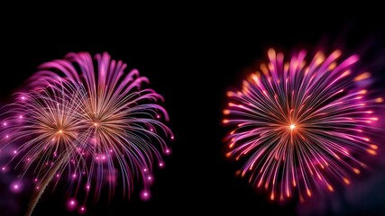 Leuchtendes violette und orange Feuerwerk am dunklen Nachthimmel