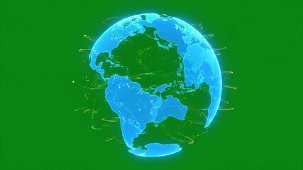 Holographic blue earth globe spinning on a green screen background view - Powered by Adobe