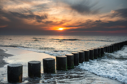 Beautiful summer sunset in Rewal. Polish Baltic Sea. Rewal. Poland. Polish Sea.