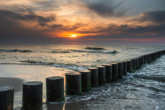 Beautiful summer sunset in Rewal. Polish Baltic Sea. Rewal. Poland. Polish Sea.