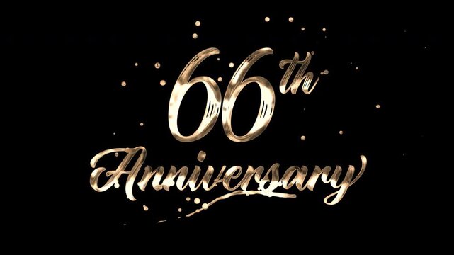 66th anniversary text animation in golden metallic effect. suitable for celebrating special occasions, invitations, anniversary cards and social media. Includes alpha channel for any background.