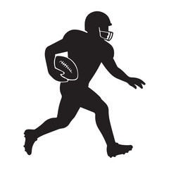 American Football Player Silhouette Running Pose Flat Style Vector Illustration